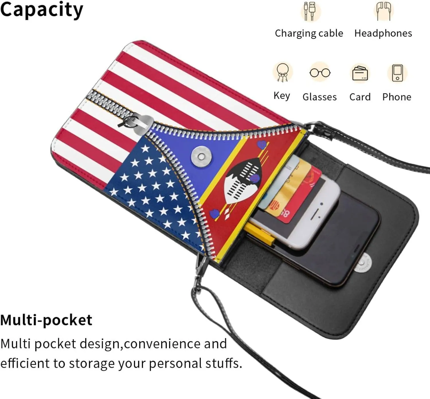 Togolese Togo America Flag Printed Zipper Small Crossbody Purse Cell Phone Bag for Women