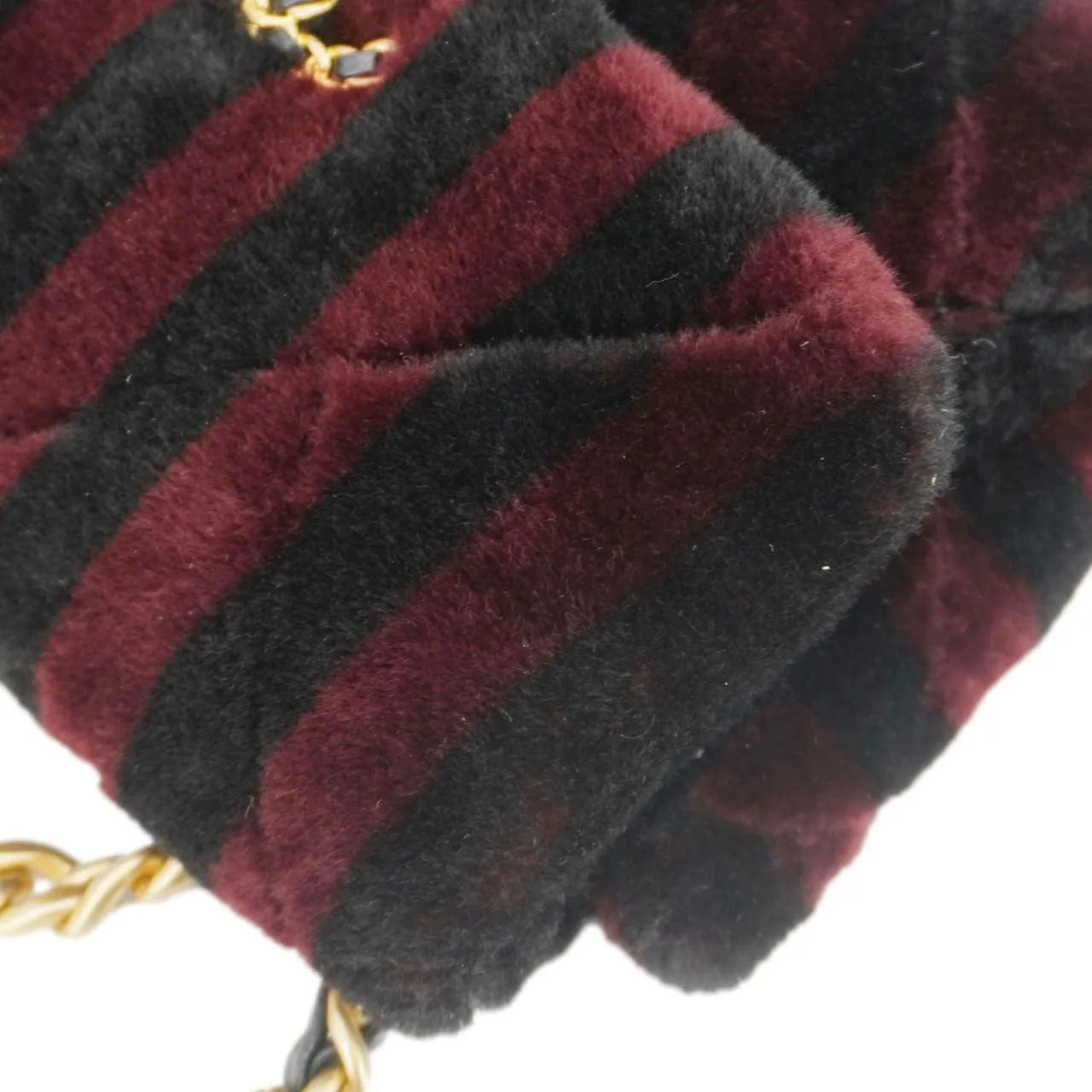Top Quality Chanel 19 Flap Medium Striped Shearling Shoulder Bag Black
