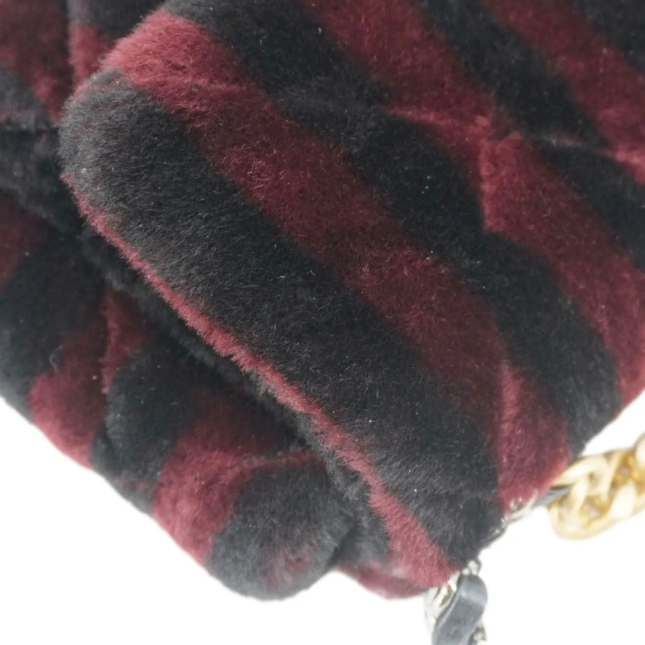 Top Quality Chanel 19 Flap Medium Striped Shearling Shoulder Bag Black