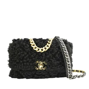 Top Quality Chanel Shearling 19 Flap Medium Sheepskin Shoulder Bag Black