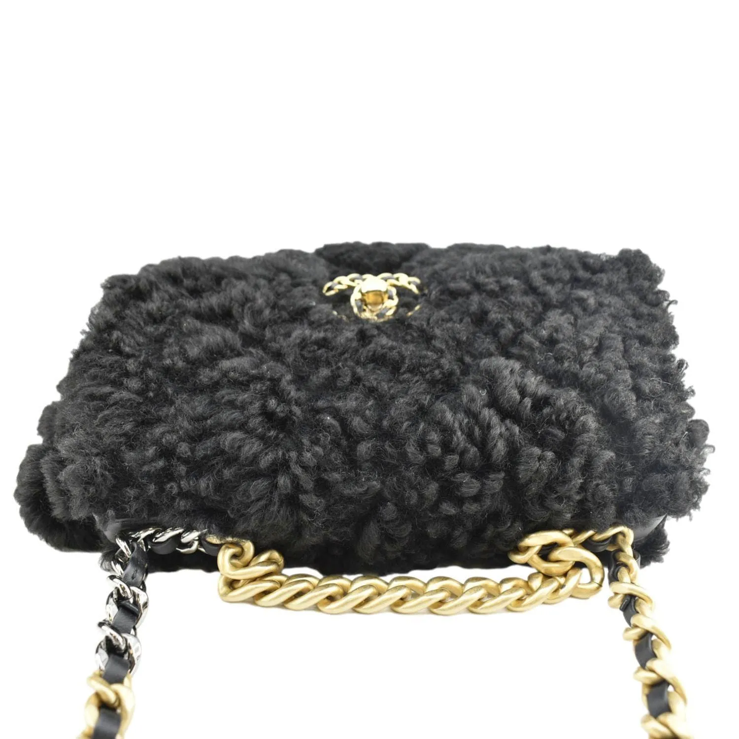 Top Quality Chanel Shearling 19 Flap Medium Sheepskin Shoulder Bag Black