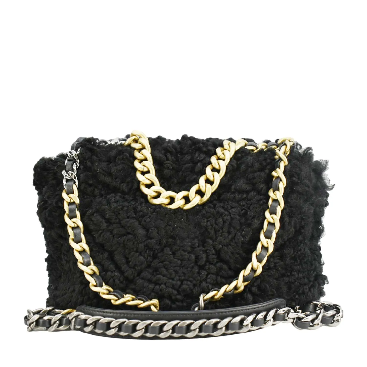 Top Quality Chanel Shearling 19 Flap Medium Sheepskin Shoulder Bag Black