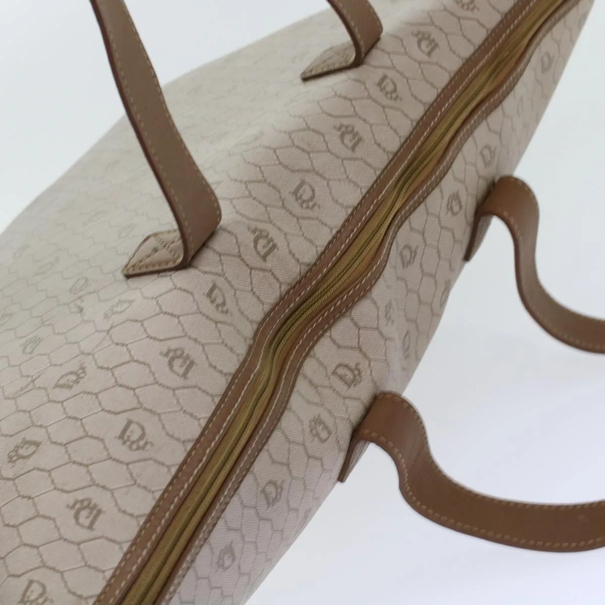 Top Quality  Long-term Honeycomb Dior ar9982 Christian Brown PVC Beige Tote CHRISTIAN Great savings Canvas Leather Bag