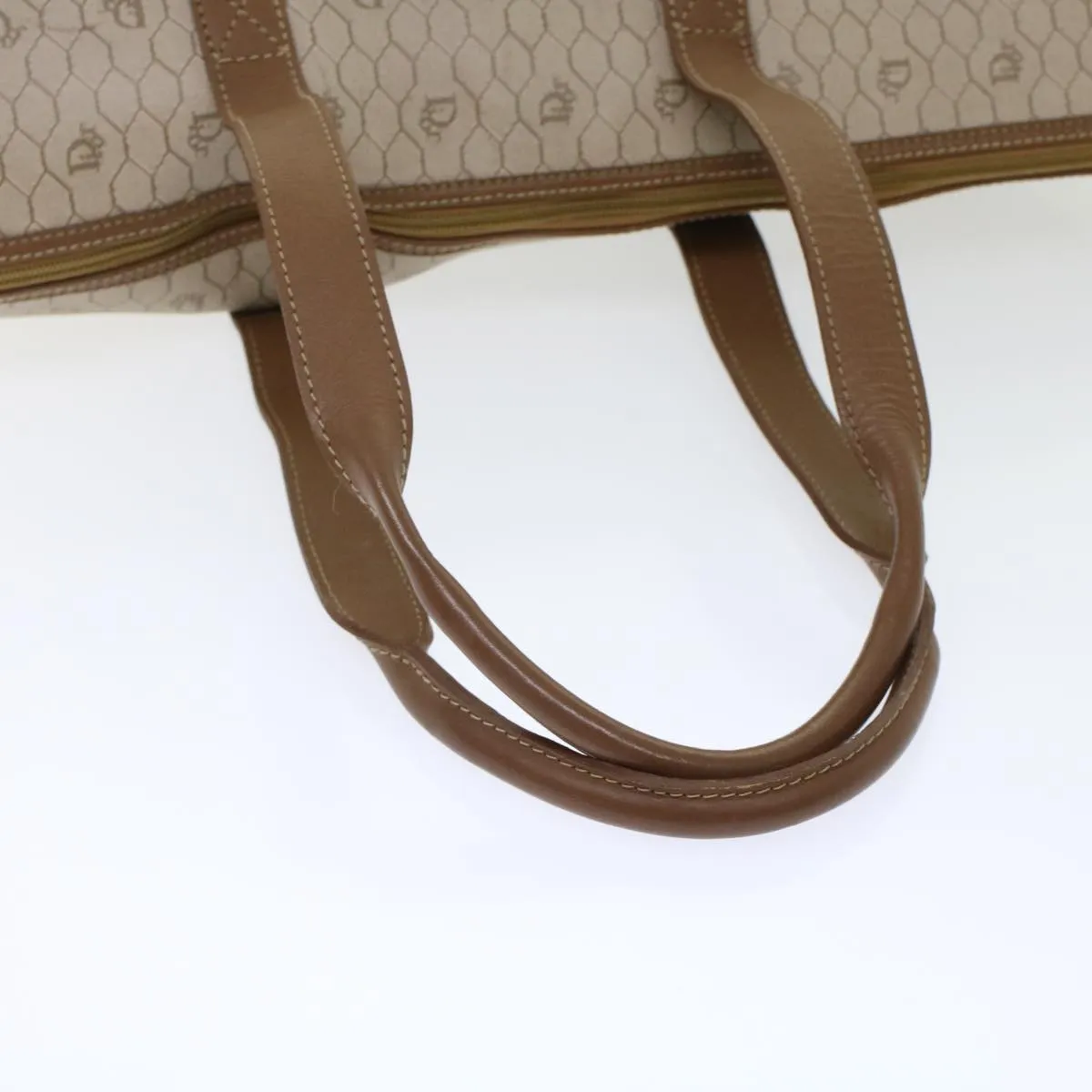 Top Quality  Long-term Honeycomb Dior ar9982 Christian Brown PVC Beige Tote CHRISTIAN Great savings Canvas Leather Bag