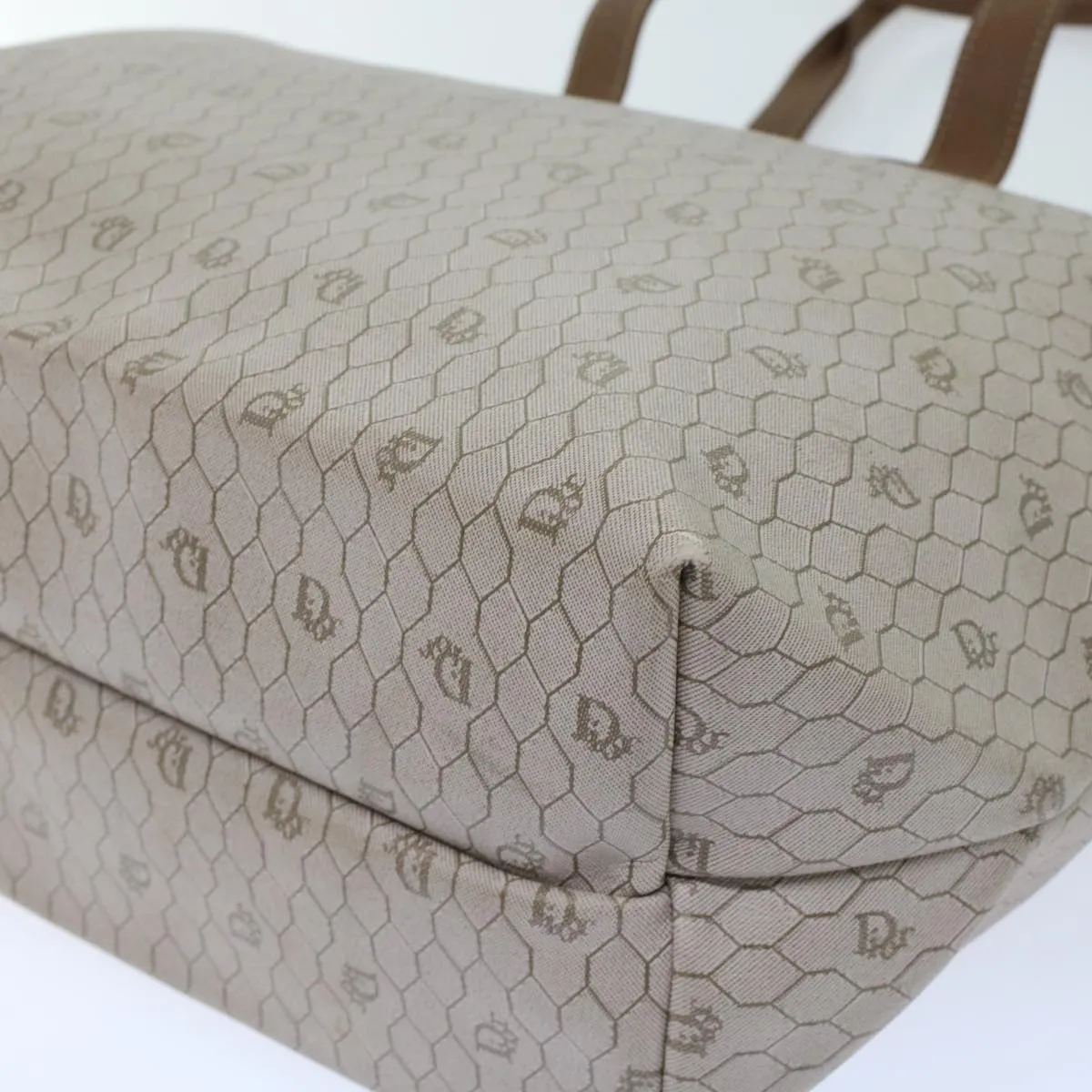 Top Quality  Long-term Honeycomb Dior ar9982 Christian Brown PVC Beige Tote CHRISTIAN Great savings Canvas Leather Bag