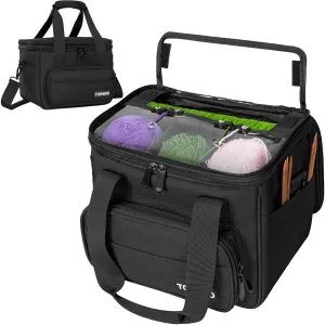 TORIBIO Knitting Bag Yarn Storage Tote, Large Crochet Organizer with Removable Dividers, Yarn Holder Case for Unfinished Project, Knitting Needles, Crochet Hooks, 12.2" x7.9" x8.7"