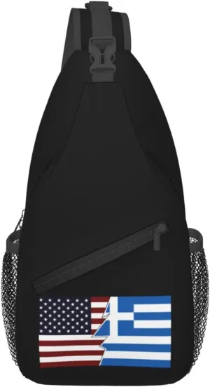 Torn Style Us And Greece Flags Crossbody Bags For Women Men Chest Backpack Gym Shoulder Bag Travel Outdoor Sports Casual Crossbody Bags