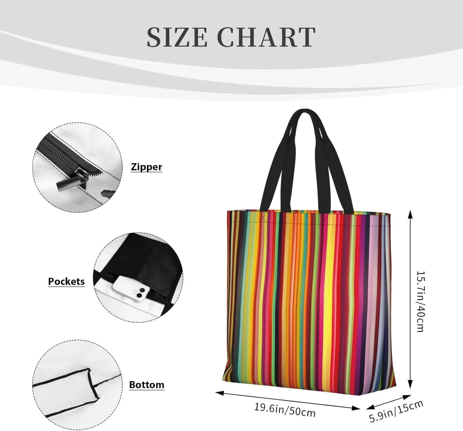 Tote Bag for Women Colorful Conches and Seashells Shoulder Bag with Zipper Handbag Large Capacity Reusable Grocery Bag
