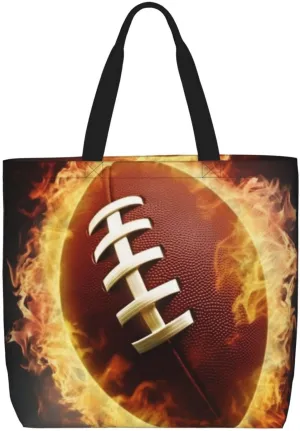Tote Bag for Women Flaming American Football Shoulder Bag with Zipper Handbag Large Capacity Reusable Grocery Bag