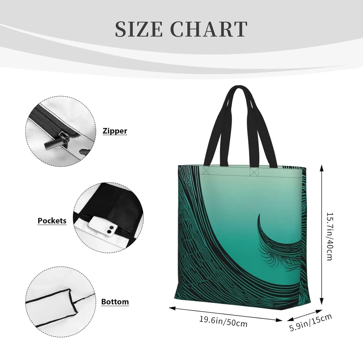 Tote Bag for Women Full of Colorful Flowers Shoulder Bag with Zipper Handbag Large Capacity Reusable Grocery Bag