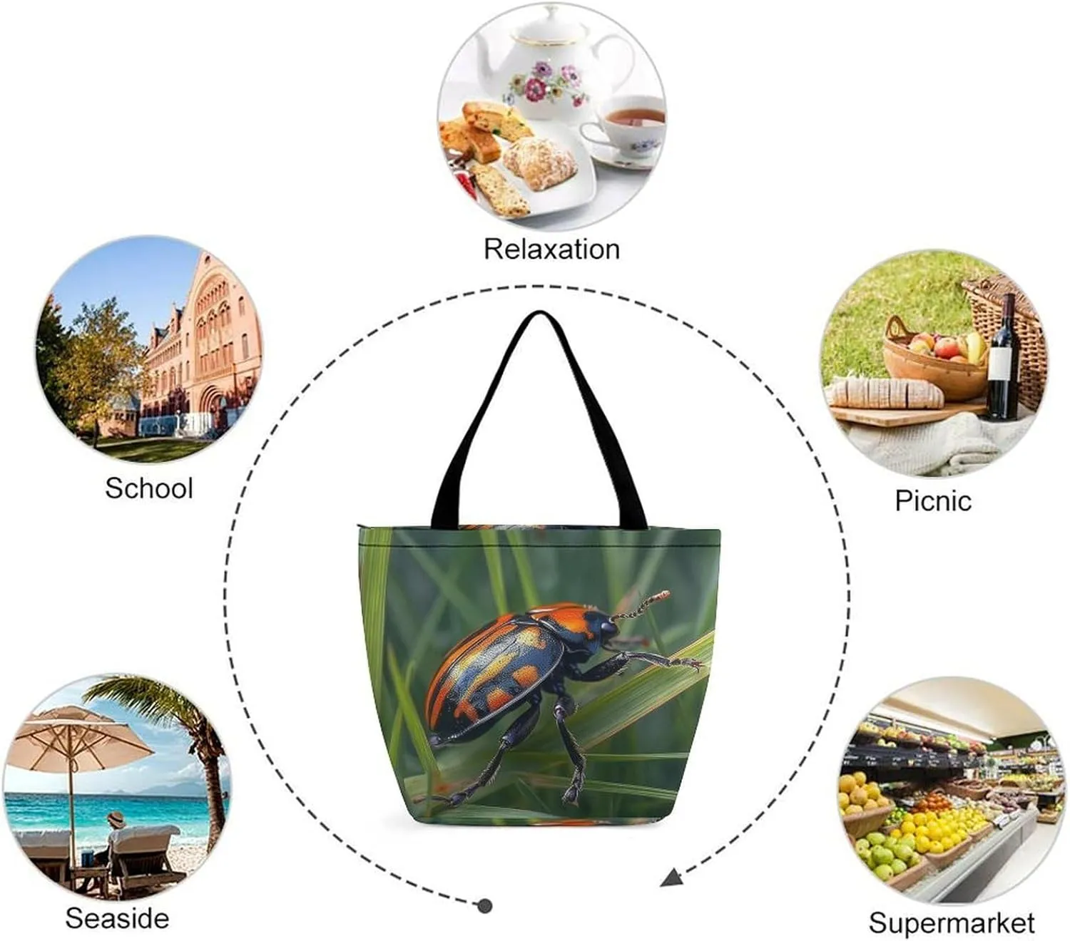 Tote Bag for Women Grocery Bag Blue Pattern Foldable Shopping Bags Reusable Large Tote Bag
