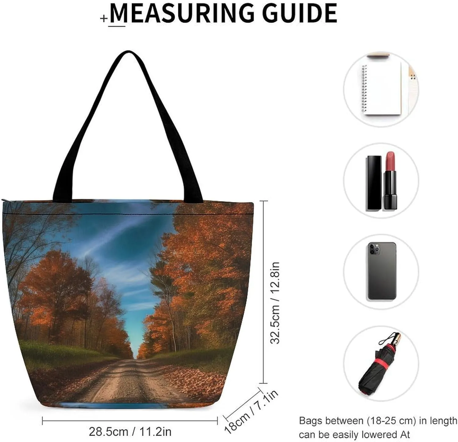 Tote Bag for Women Grocery Bag Dirt Road with Leaves Foldable Shopping Bags Reusable Large Tote Bag