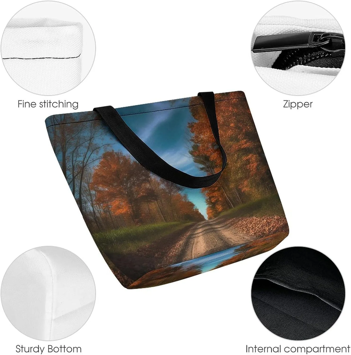 Tote Bag for Women Grocery Bag Dirt Road with Leaves Foldable Shopping Bags Reusable Large Tote Bag