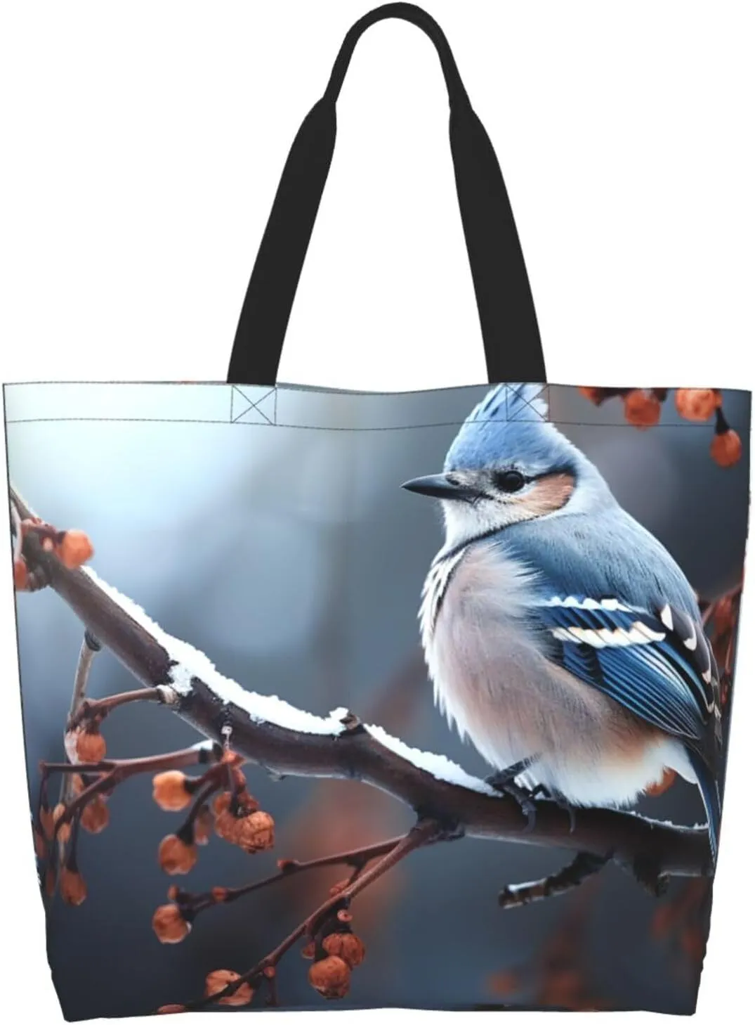 Tote Bag for Women Grocery Bag Reusable Shopping Bag Blue dragonfly and lotus Handbag Foldable Shoulder Bag