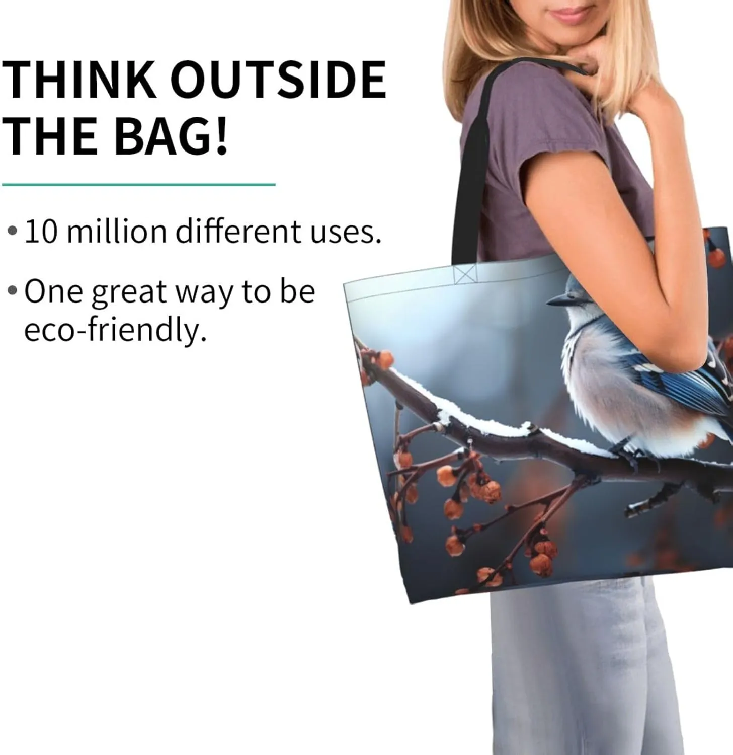 Tote Bag for Women Grocery Bag Reusable Shopping Bag Blue dragonfly and lotus Handbag Foldable Shoulder Bag