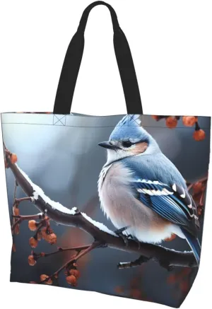 Tote Bag for Women Grocery Bag Reusable Shopping Bag Blue dragonfly and lotus Handbag Foldable Shoulder Bag