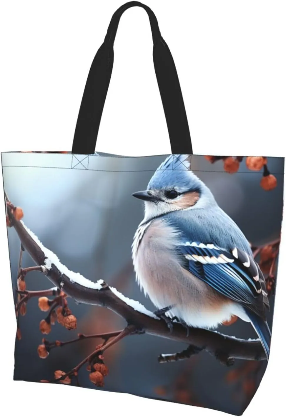 Tote Bag for Women Grocery Bag Reusable Shopping Bag Blue dragonfly and lotus Handbag Foldable Shoulder Bag