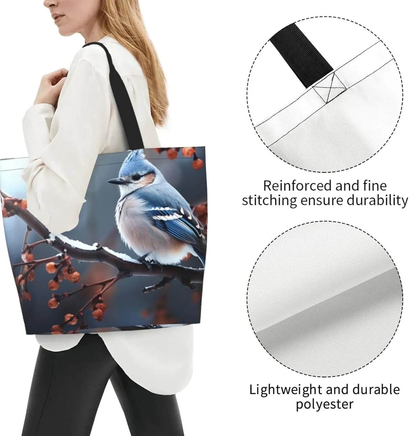 Tote Bag for Women Grocery Bag Reusable Shopping Bag Blue dragonfly and lotus Handbag Foldable Shoulder Bag