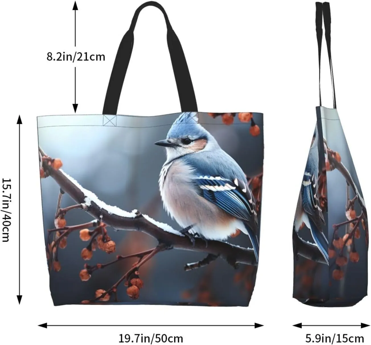 Tote Bag for Women Grocery Bag Reusable Shopping Bag Blue dragonfly and lotus Handbag Foldable Shoulder Bag