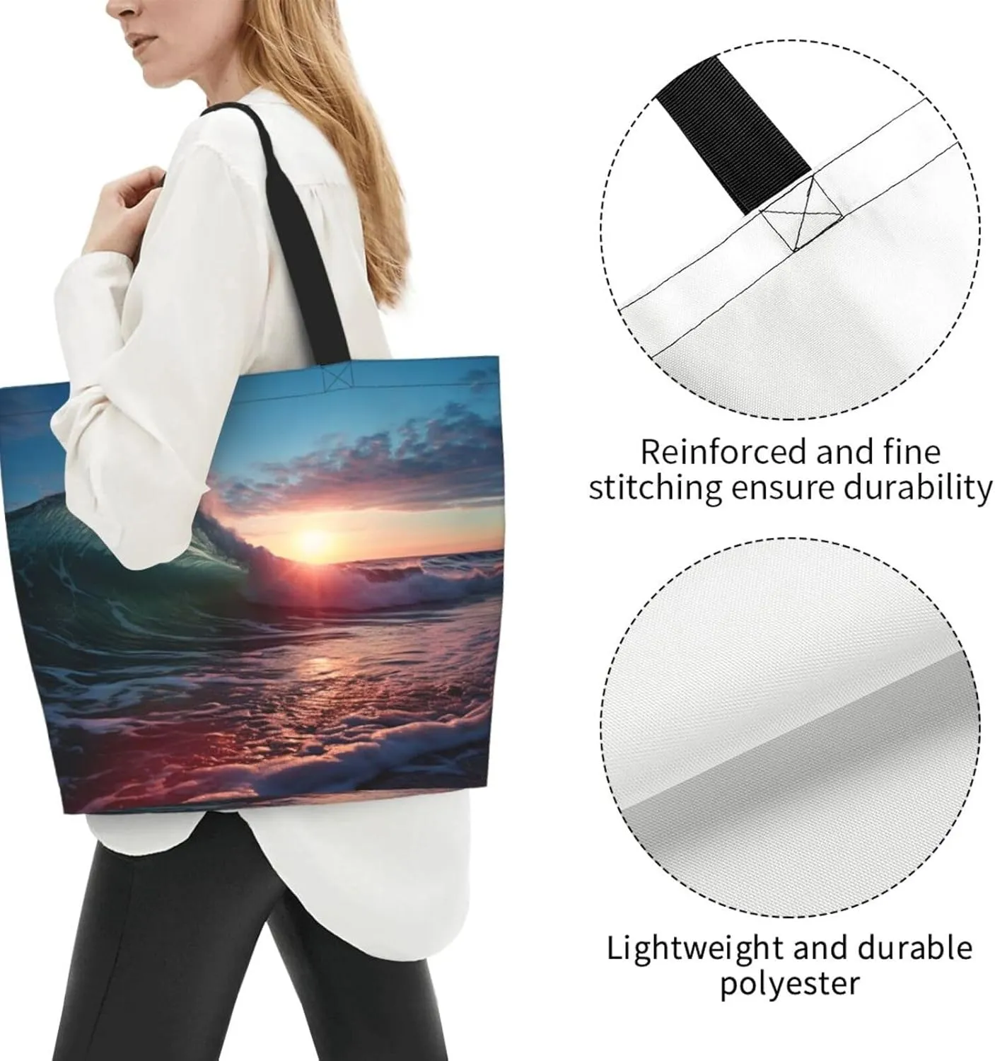 Tote Bag for Women Grocery Bag Reusable Shopping Bag Peacock pattern Handbag Foldable Shoulder Bag