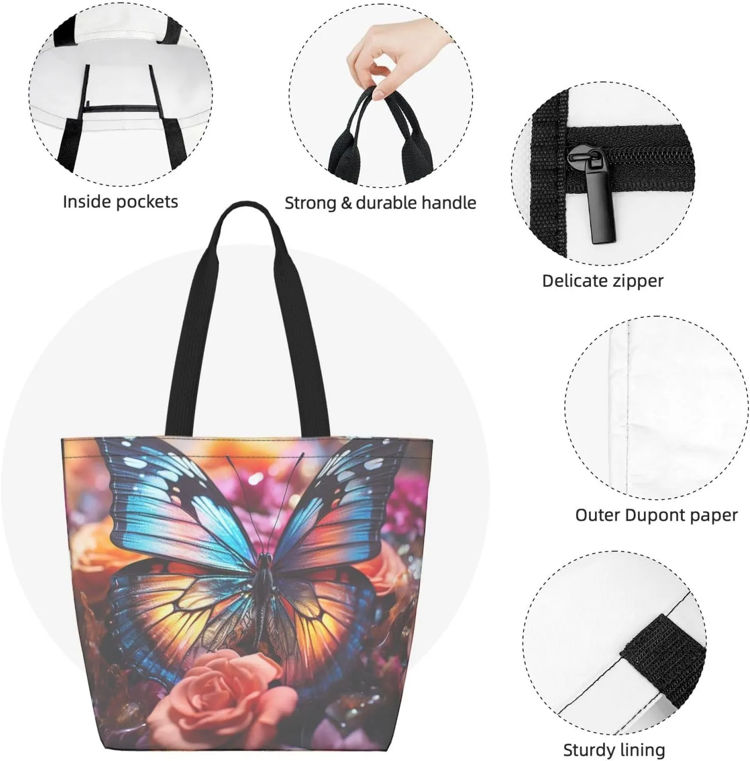 Tote Bag for Women Grocery Bag Reusable Shopping Bag Starry sky butterfly Handbag Foldable Shoulder Bag