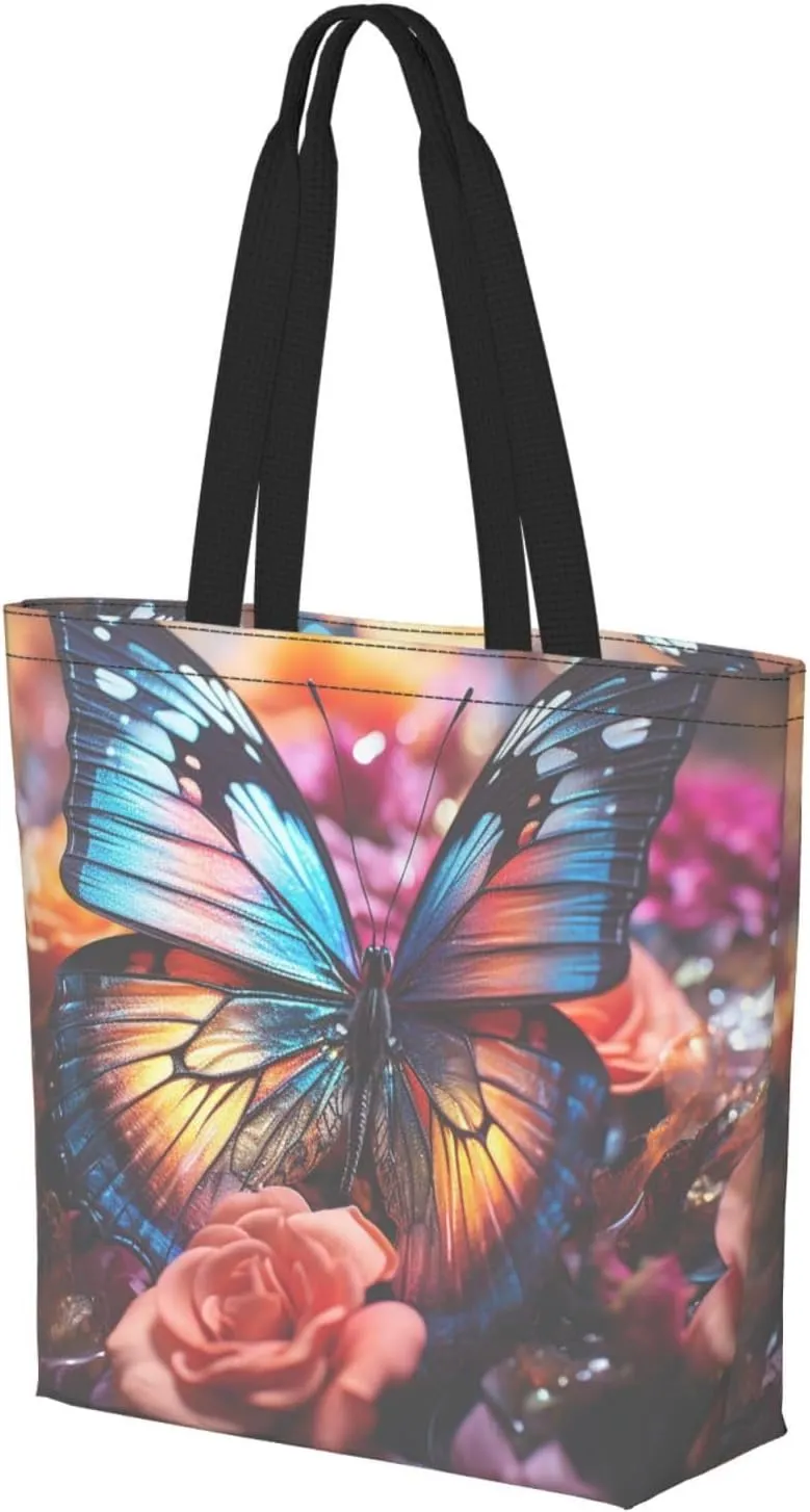 Tote Bag for Women Grocery Bag Reusable Shopping Bag Starry sky butterfly Handbag Foldable Shoulder Bag