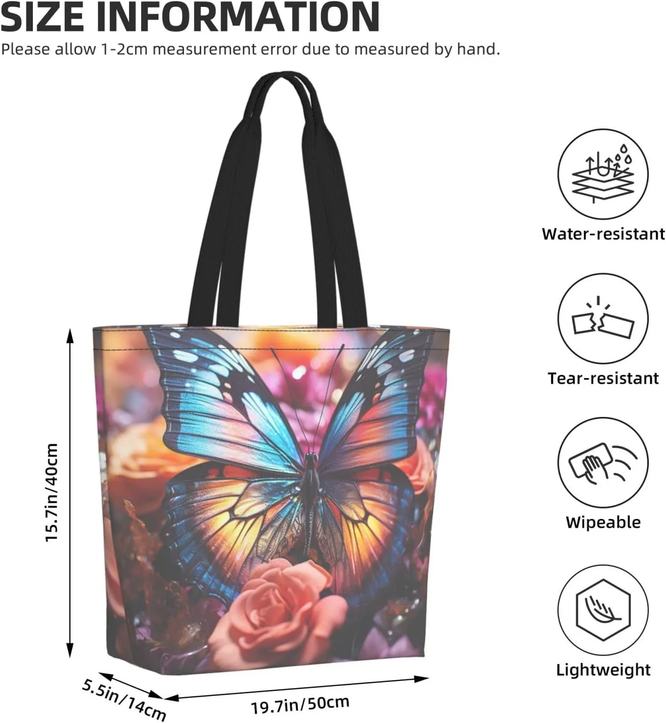 Tote Bag for Women Grocery Bag Reusable Shopping Bag Starry sky butterfly Handbag Foldable Shoulder Bag