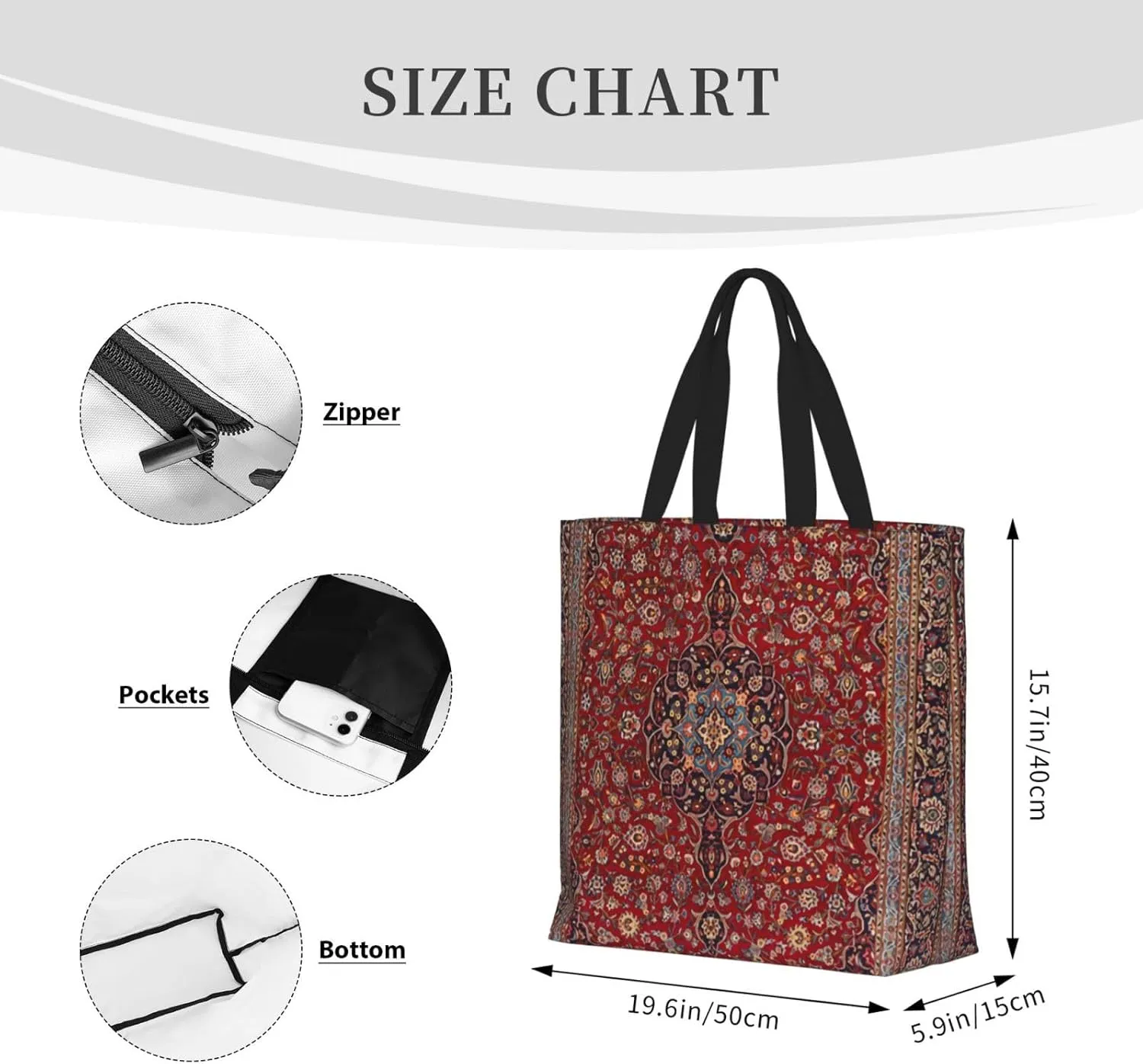Tote Bag For Women Persian Turkish Oriental Shoulder Bags Large Grocery Handbag Crossbody Bag For Work Travel Shopping