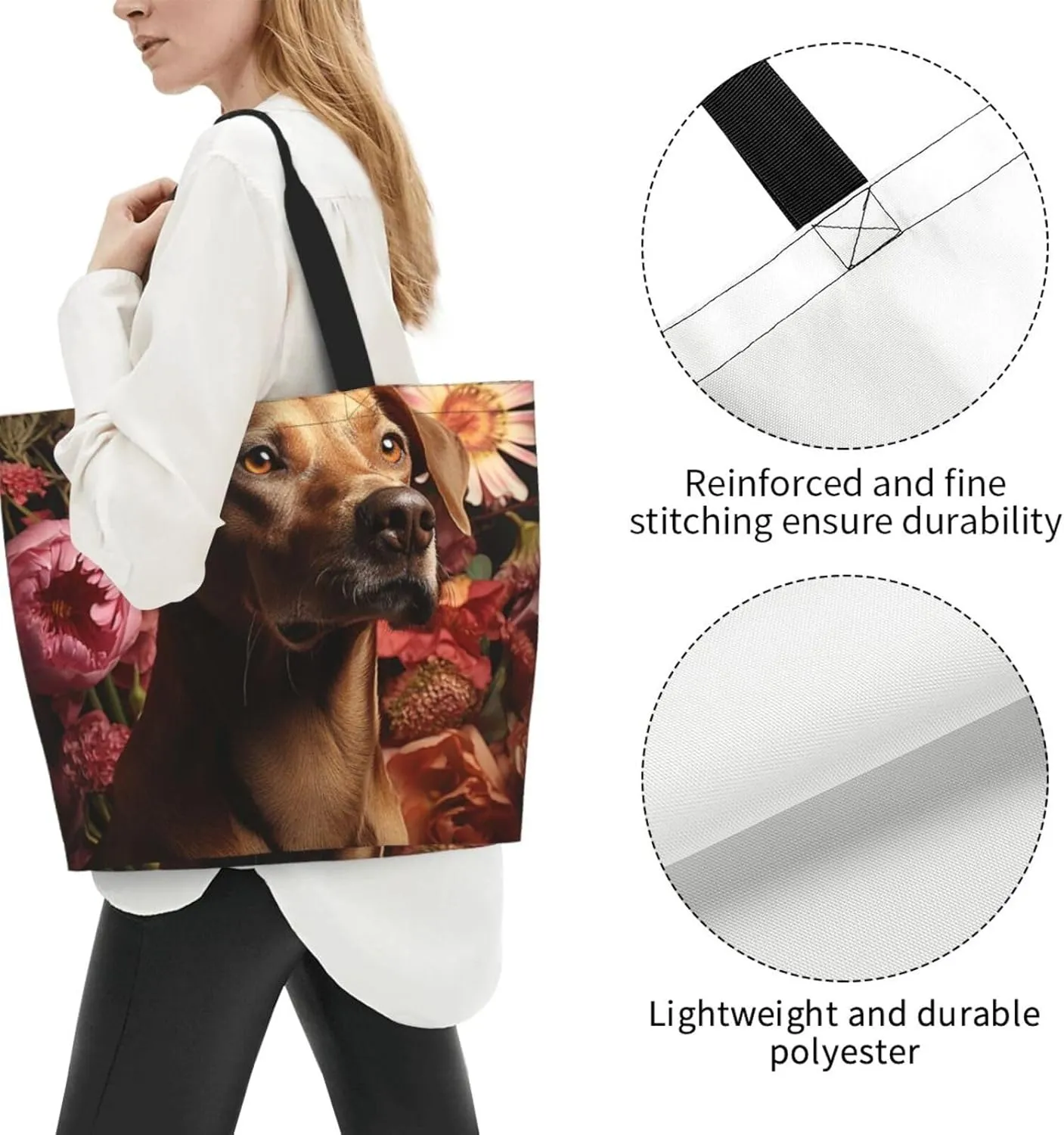 Tote Bag for Women Reusable Grocery Bag Shopping Bag Cat Wearing Flower Tote Bags Handbag Foldable Shoulder Bag