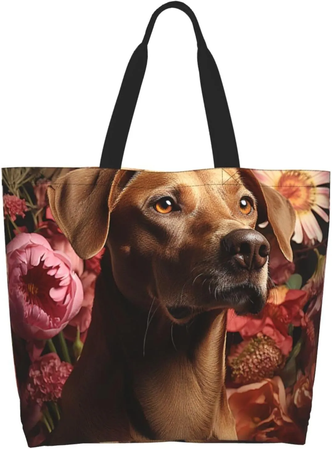 Tote Bag for Women Reusable Grocery Bag Shopping Bag Cat Wearing Flower Tote Bags Handbag Foldable Shoulder Bag