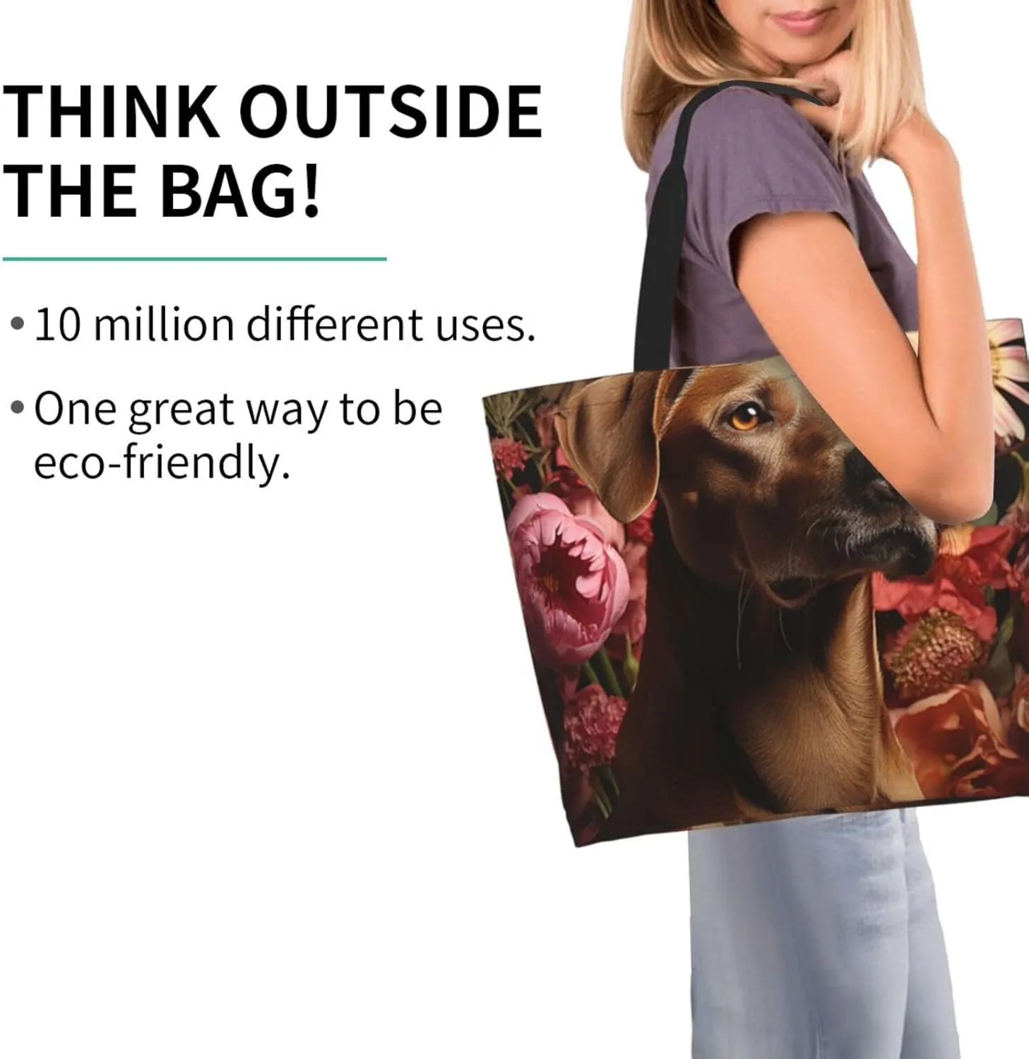 Tote Bag for Women Reusable Grocery Bag Shopping Bag Cat Wearing Flower Tote Bags Handbag Foldable Shoulder Bag