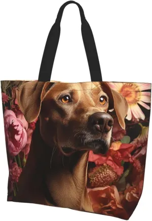 Tote Bag for Women Reusable Grocery Bag Shopping Bag Cat Wearing Flower Tote Bags Handbag Foldable Shoulder Bag