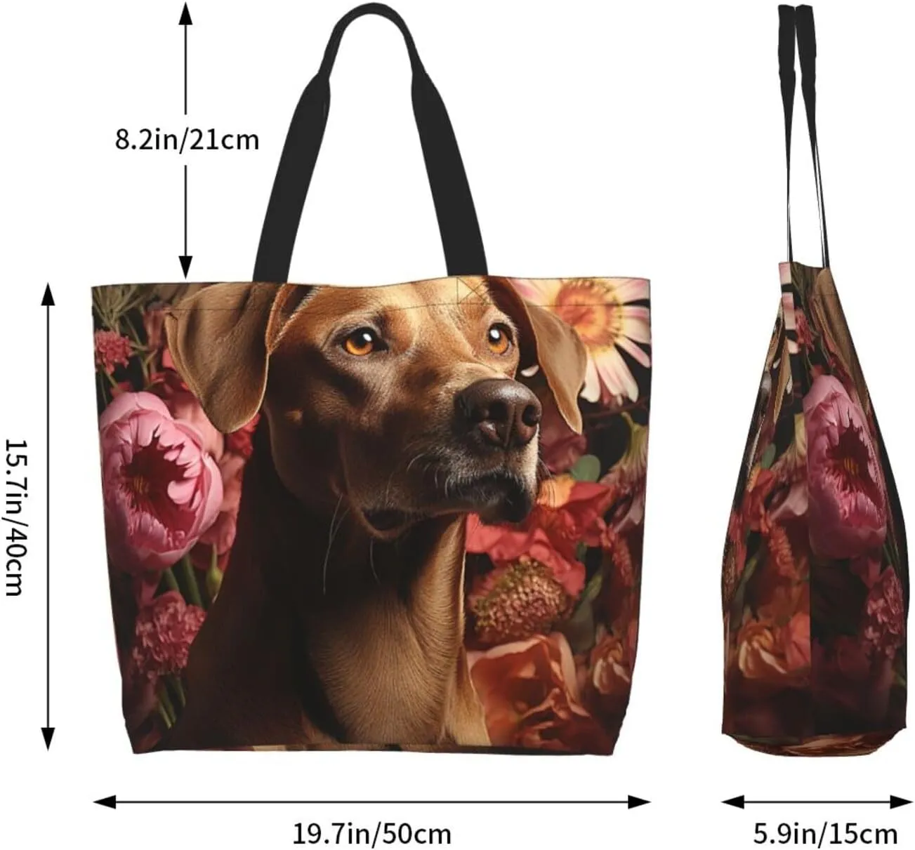 Tote Bag for Women Reusable Grocery Bag Shopping Bag Cat Wearing Flower Tote Bags Handbag Foldable Shoulder Bag