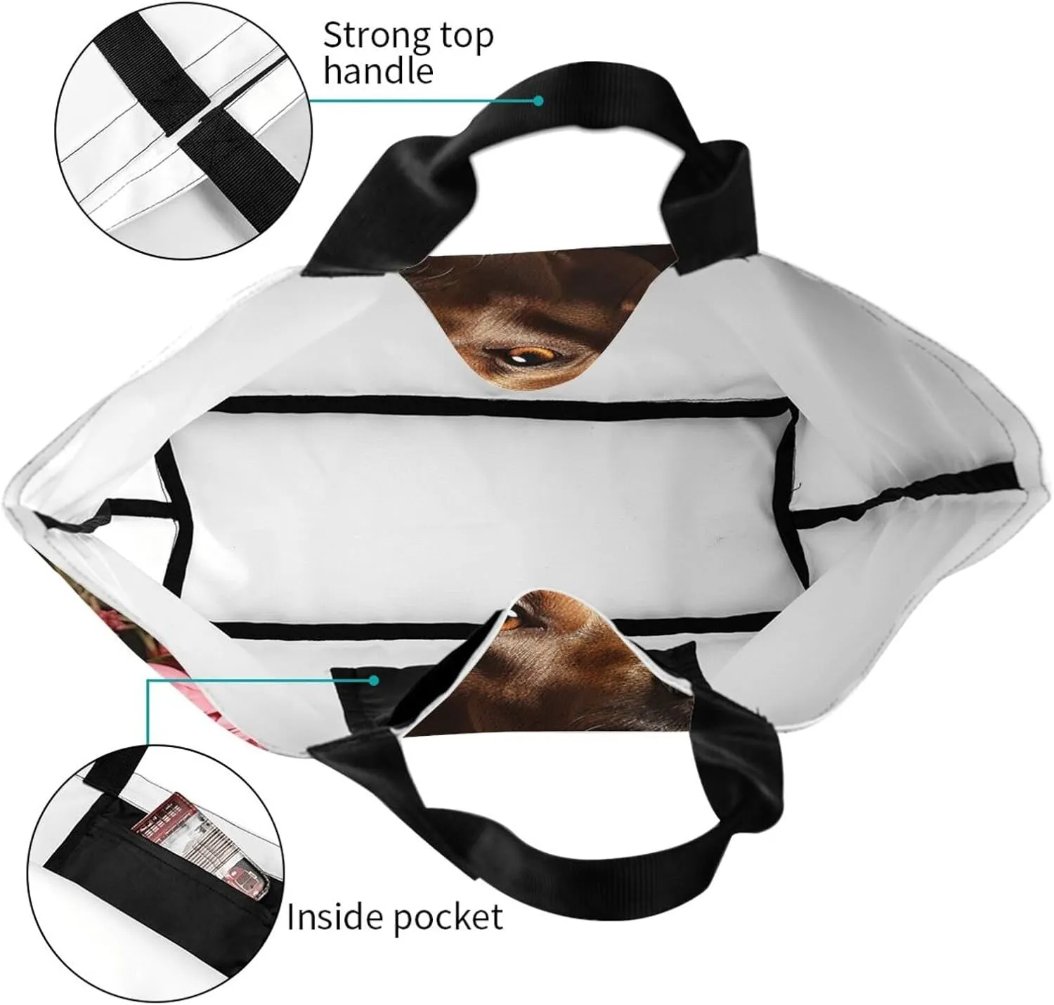 Tote Bag for Women Reusable Grocery Bag Shopping Bag Cat Wearing Flower Tote Bags Handbag Foldable Shoulder Bag
