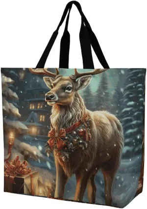 Tote Bag for Women Shoulder Bag Christmas Gift Reindeer Handbags for Travel Work Beach Bag Grocery Bag