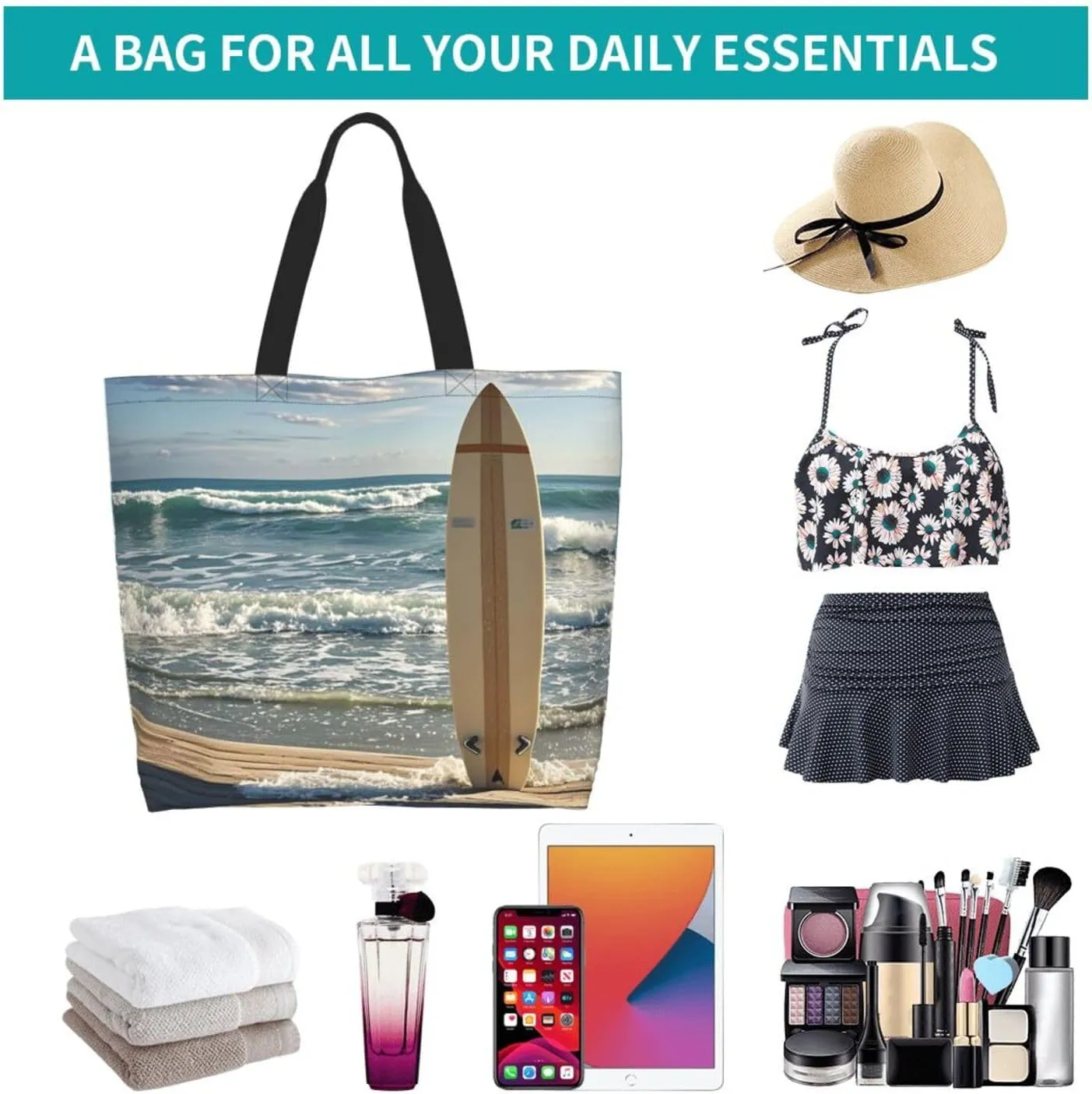 Tote Bag for Women Turquoise Blue Gold Marble Grocery Bag Foldable Shopping Bags Reusable Large Tote Bag