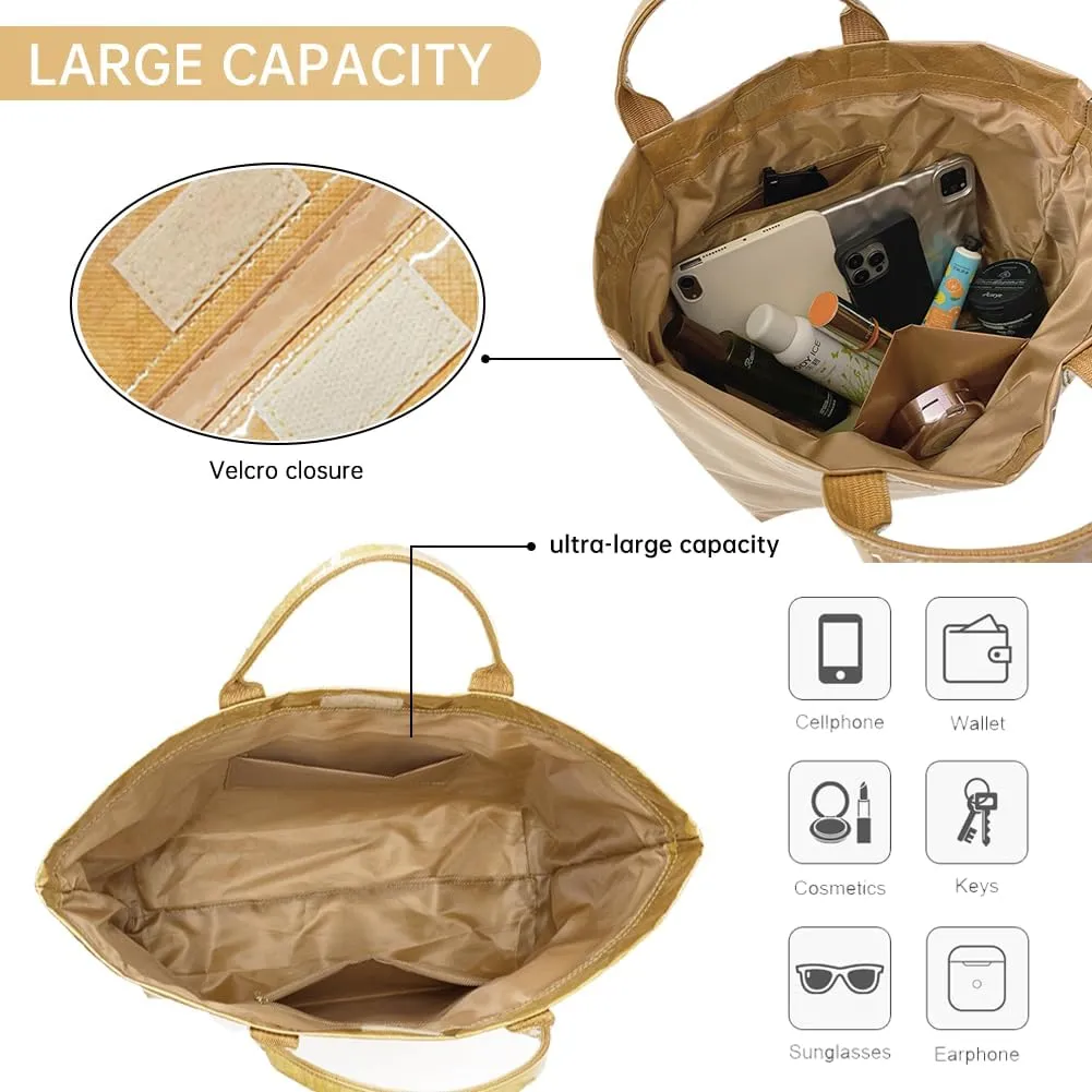 Tote Bag for Women,Large Work Tote Bag Clear Plastic Handbag PVC Letter Printed Bag Kraft Paper Hobo Bag with Handle
