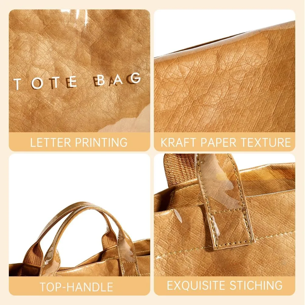 Tote Bag for Women,Large Work Tote Bag Clear Plastic Handbag PVC Letter Printed Bag Kraft Paper Hobo Bag with Handle