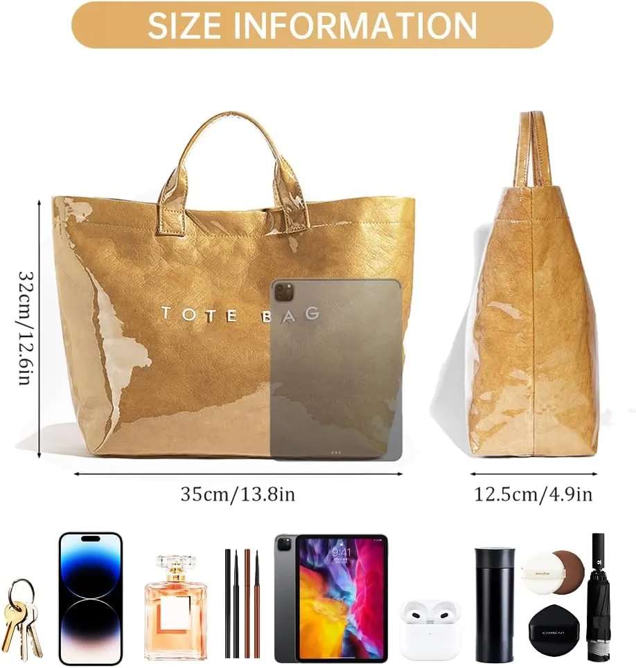 Tote Bag for Women,Large Work Tote Bag Clear Plastic Handbag PVC Letter Printed Bag Kraft Paper Hobo Bag with Handle