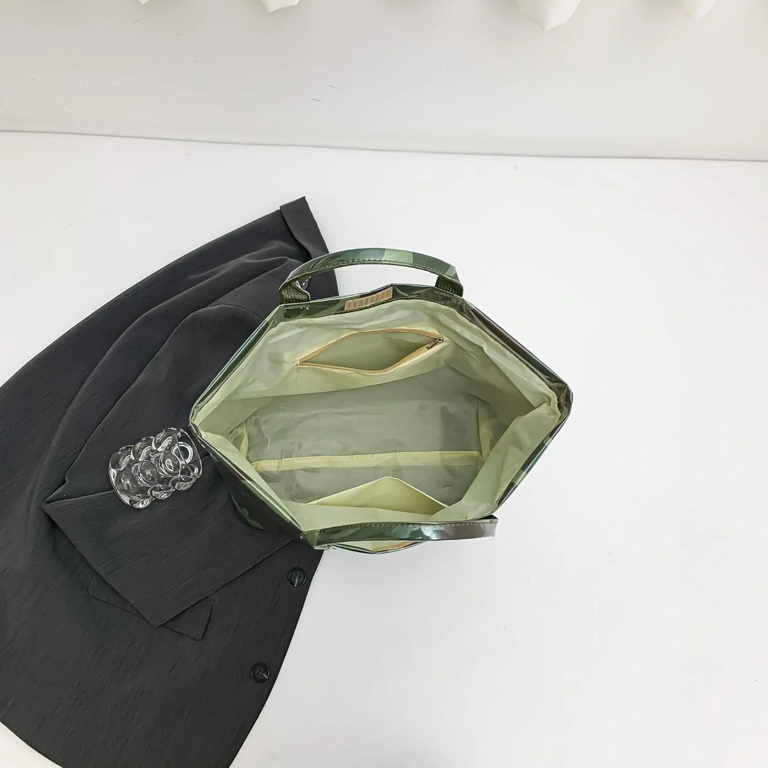 Tote Bag for Women,Large Work Tote Bag Clear Plastic Handbag PVC Letter Printed Bag Kraft Paper Hobo Bag with Handle