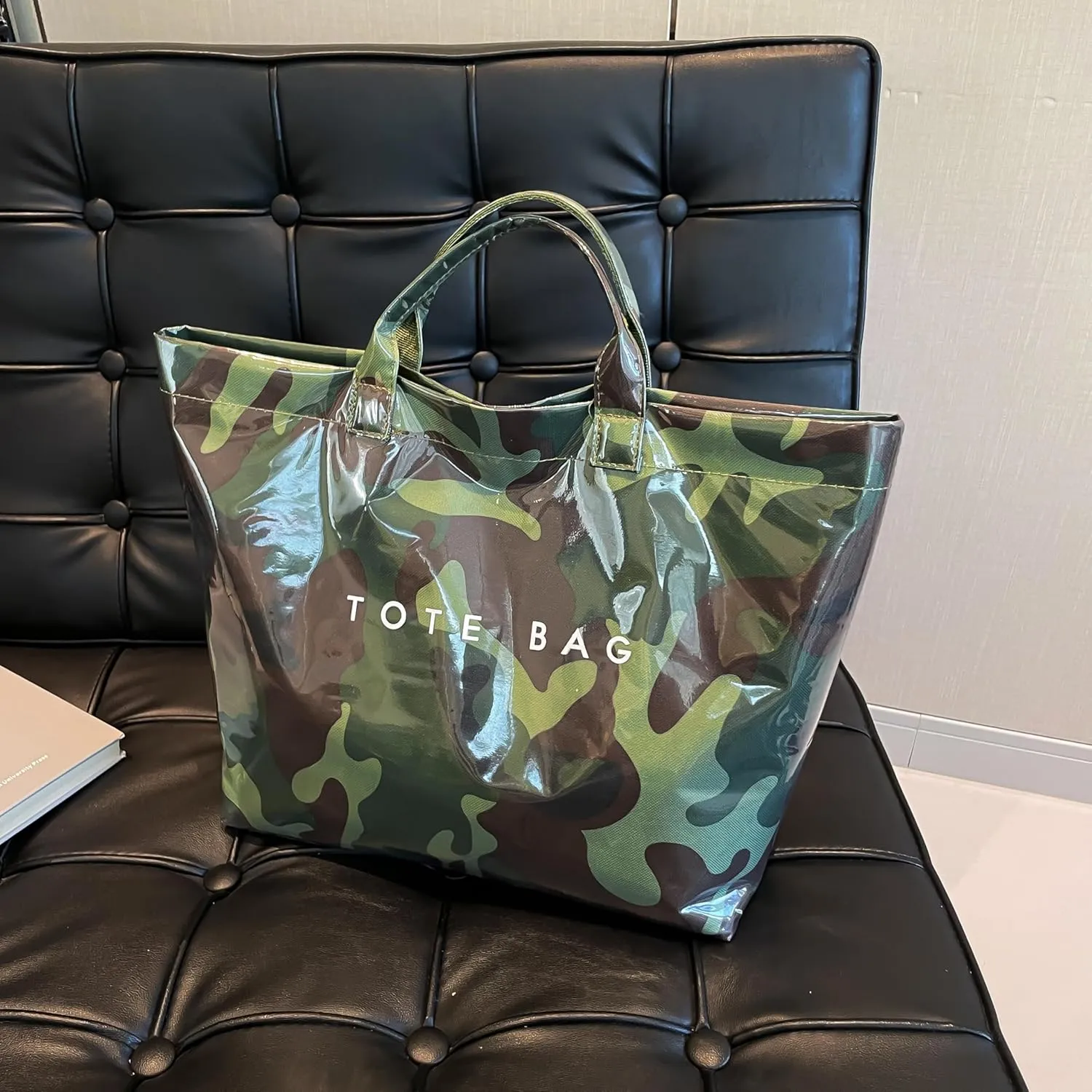 Tote Bag for Women,Large Work Tote Bag Clear Plastic Handbag PVC Letter Printed Bag Kraft Paper Hobo Bag with Handle