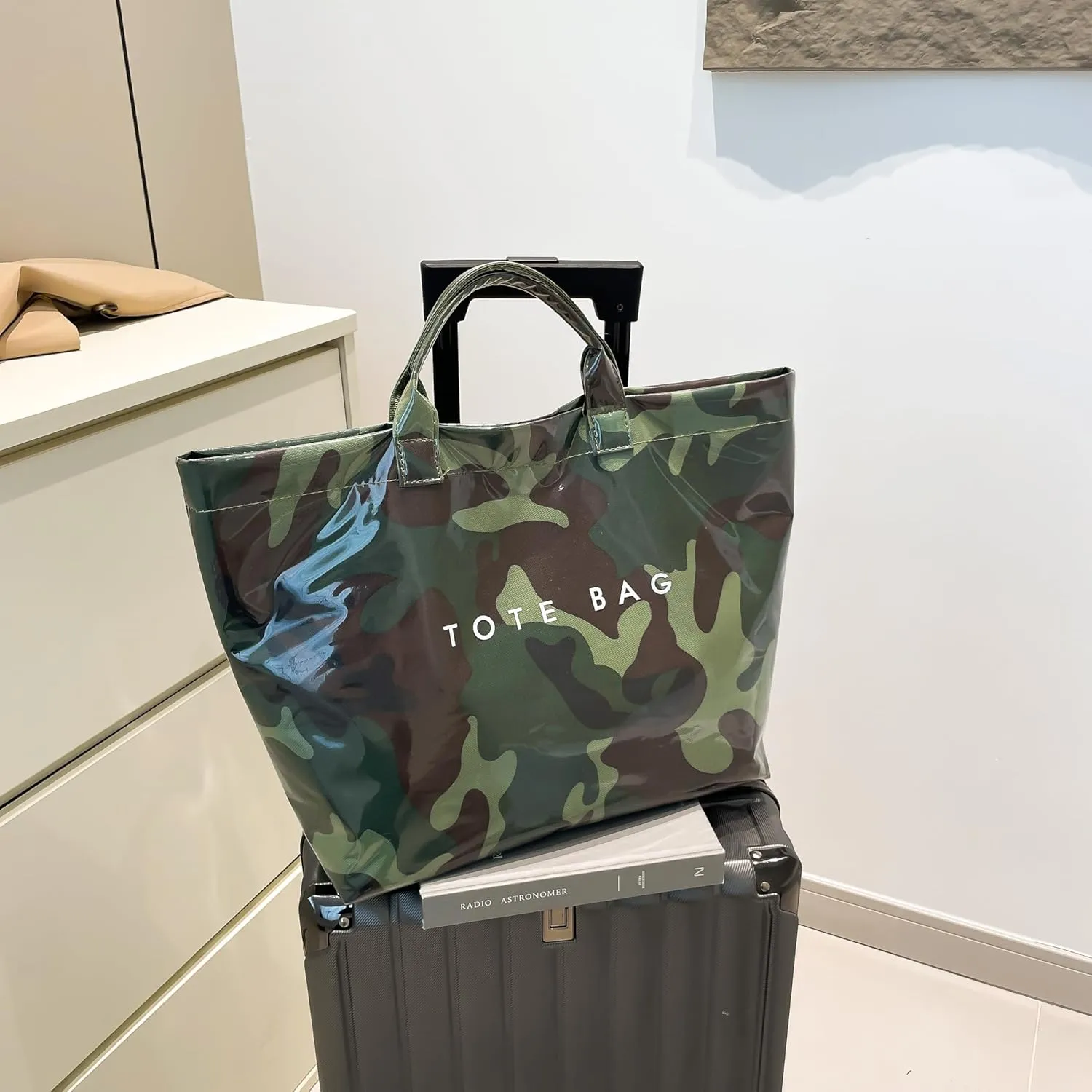 Tote Bag for Women,Large Work Tote Bag Clear Plastic Handbag PVC Letter Printed Bag Kraft Paper Hobo Bag with Handle