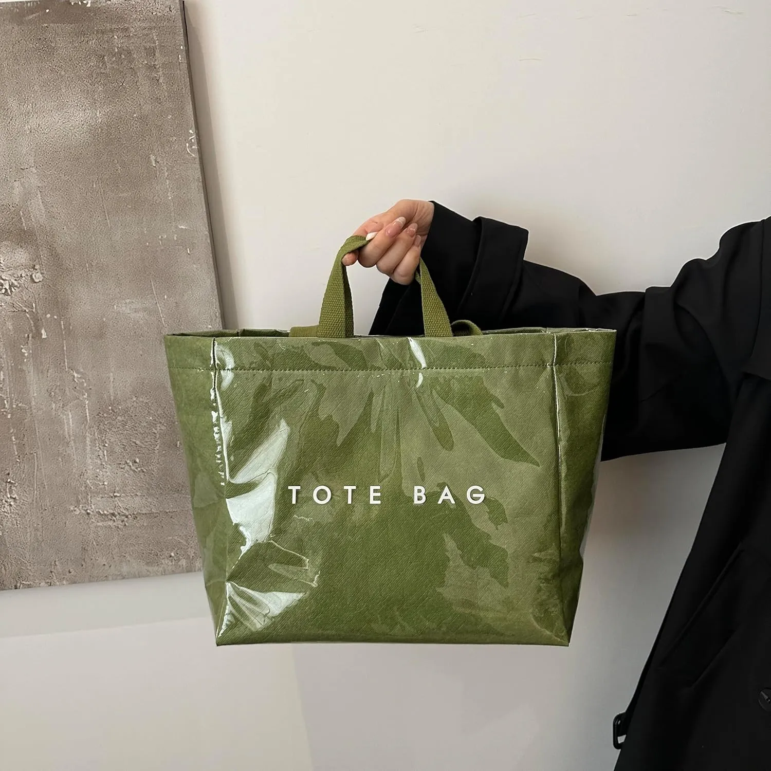 Tote Bag for Women,Large Work Tote Bag Letter Printed Bag PVC Tote Bag Clear Plastic Shoulder Bag Top Handle Hobo Bag