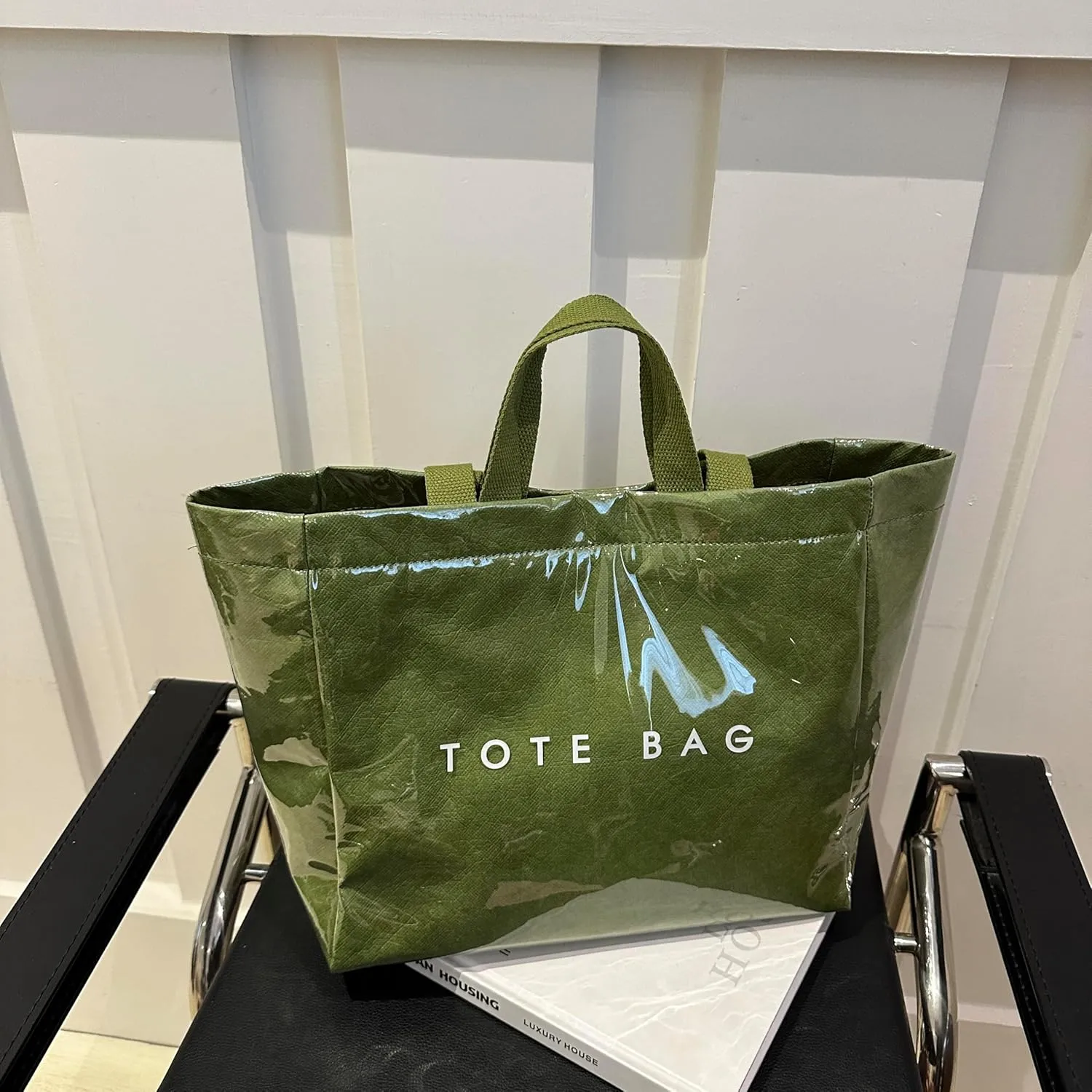 Tote Bag for Women,Large Work Tote Bag Letter Printed Bag PVC Tote Bag Clear Plastic Shoulder Bag Top Handle Hobo Bag