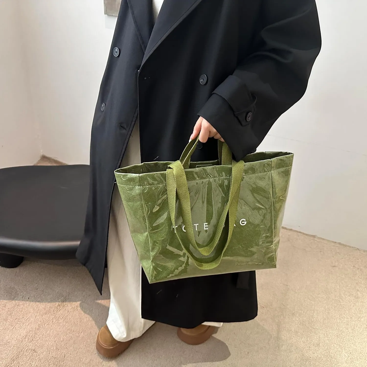 Tote Bag for Women,Large Work Tote Bag Letter Printed Bag PVC Tote Bag Clear Plastic Shoulder Bag Top Handle Hobo Bag