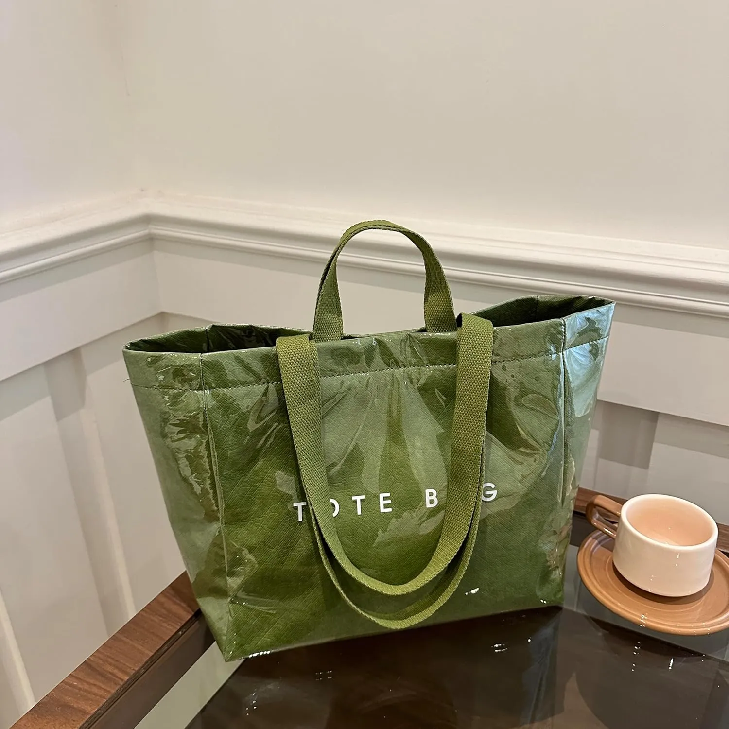 Tote Bag for Women,Large Work Tote Bag Letter Printed Bag PVC Tote Bag Clear Plastic Shoulder Bag Top Handle Hobo Bag