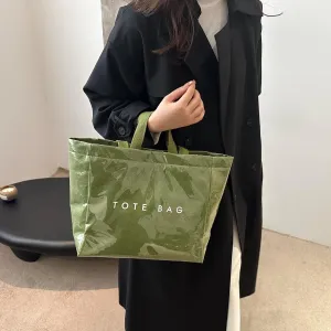 Tote Bag for Women,Large Work Tote Bag Letter Printed Bag PVC Tote Bag Clear Plastic Shoulder Bag Top Handle Hobo Bag