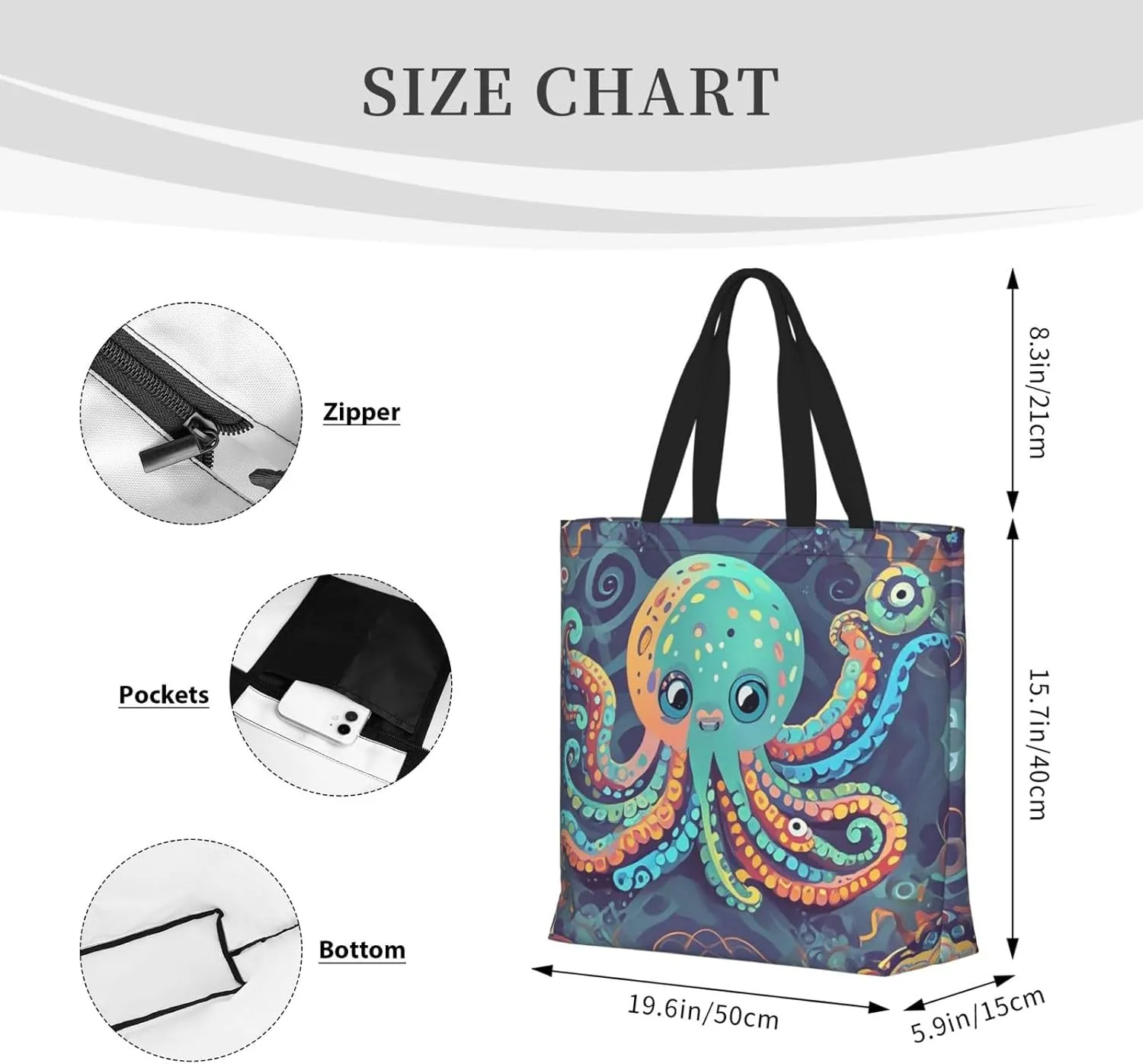 Tote Bag Large Capacity Grocery Bag With Zipper Bird standing on pig's head Shopping Bag Shoulder Bag for Women