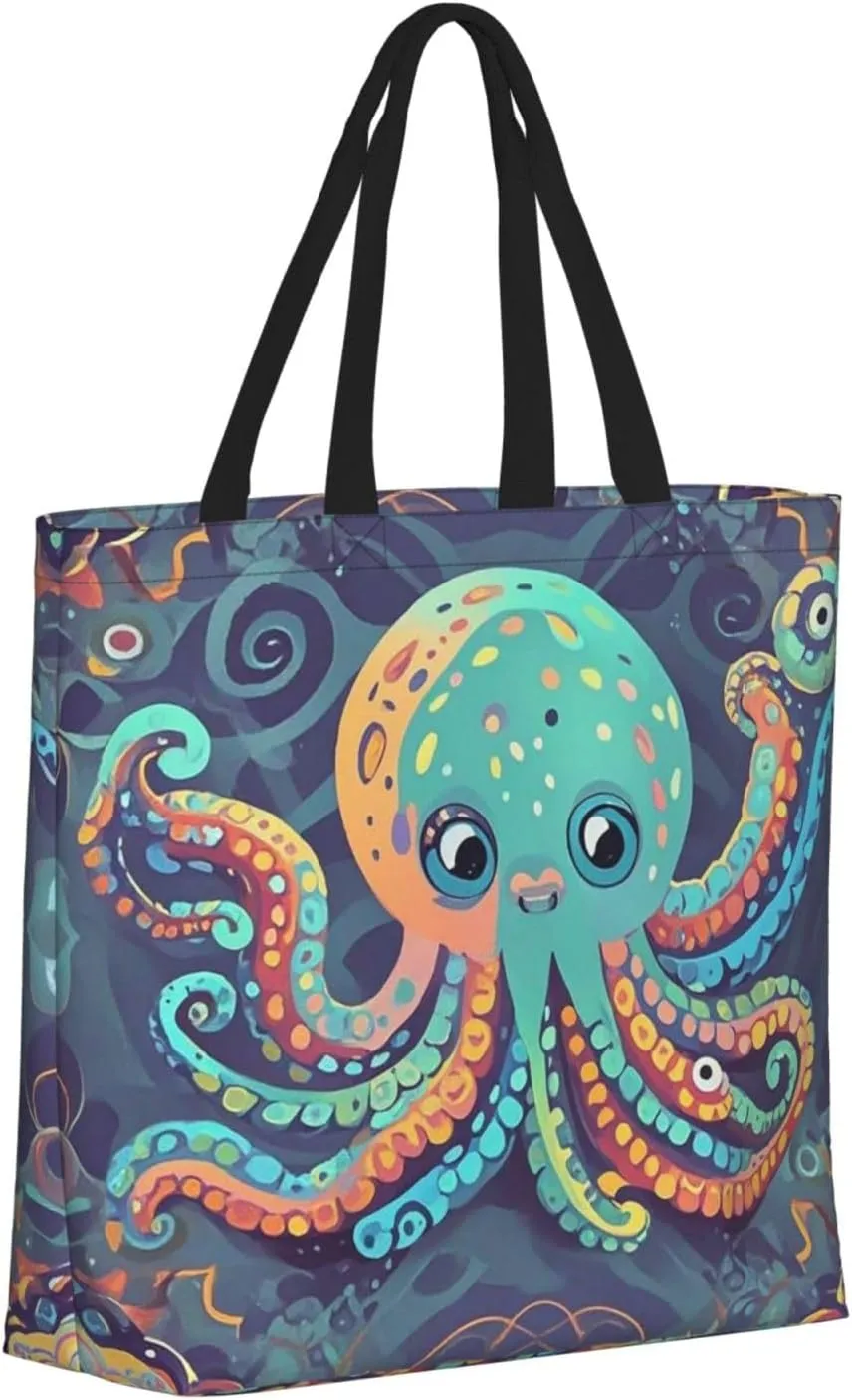 Tote Bag Large Capacity Grocery Bag With Zipper Bird standing on pig's head Shopping Bag Shoulder Bag for Women