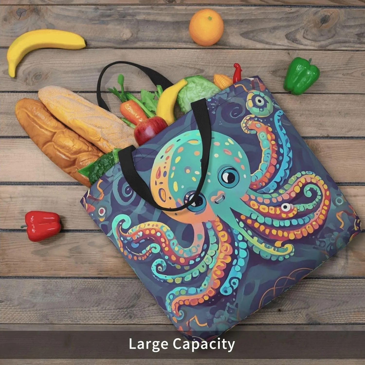 Tote Bag Large Capacity Grocery Bag With Zipper Bird standing on pig's head Shopping Bag Shoulder Bag for Women